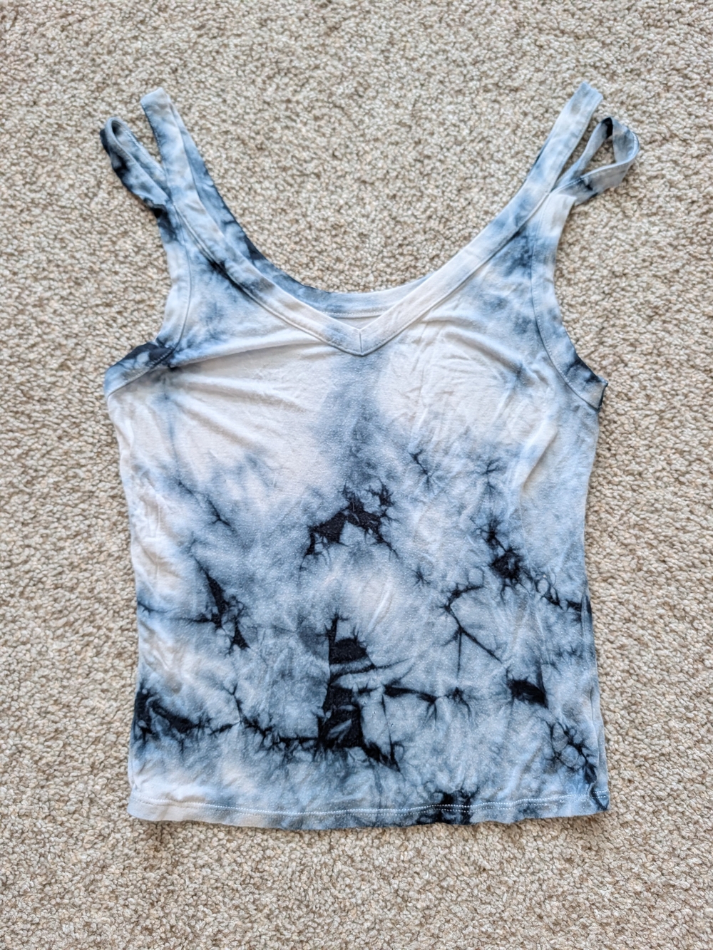 American Eagle Womens Blue Black White Tie-Dye V-Neck Tank Top Size Small